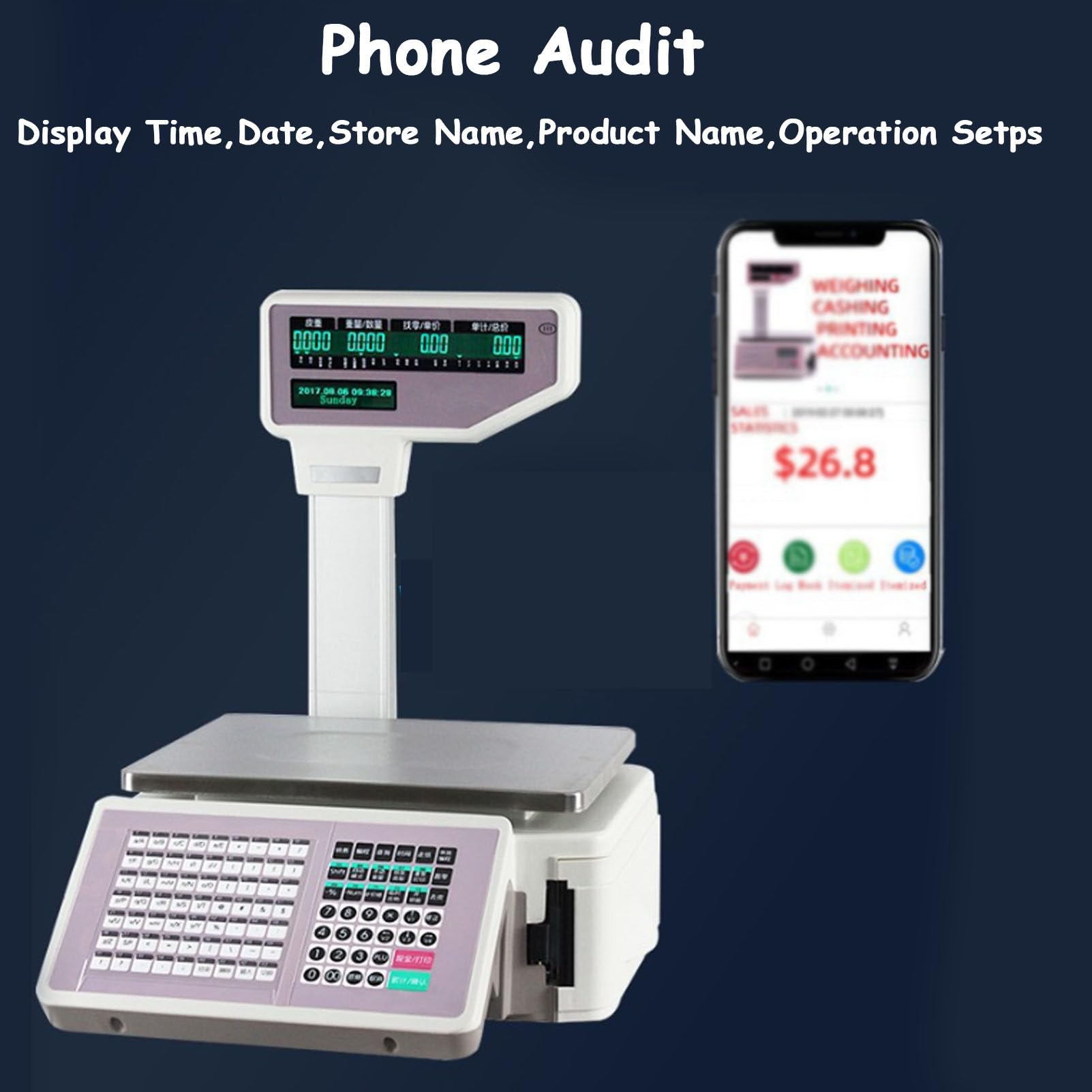 Bilancia di Controllo del Peso con Stampa di Etichette di Prezzo Digitale, Computer per Vendita al Dettaglio, Schermo LCD, Peso 30 kg/66,14 libbre, Stampante Termica per Codici a Barre elettronici, p