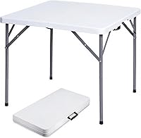 Lakhow 34" Square Plastic Folding Table - Resin Top, Collapsible Legs, Indoor Outdoor Card Table for Adults, White