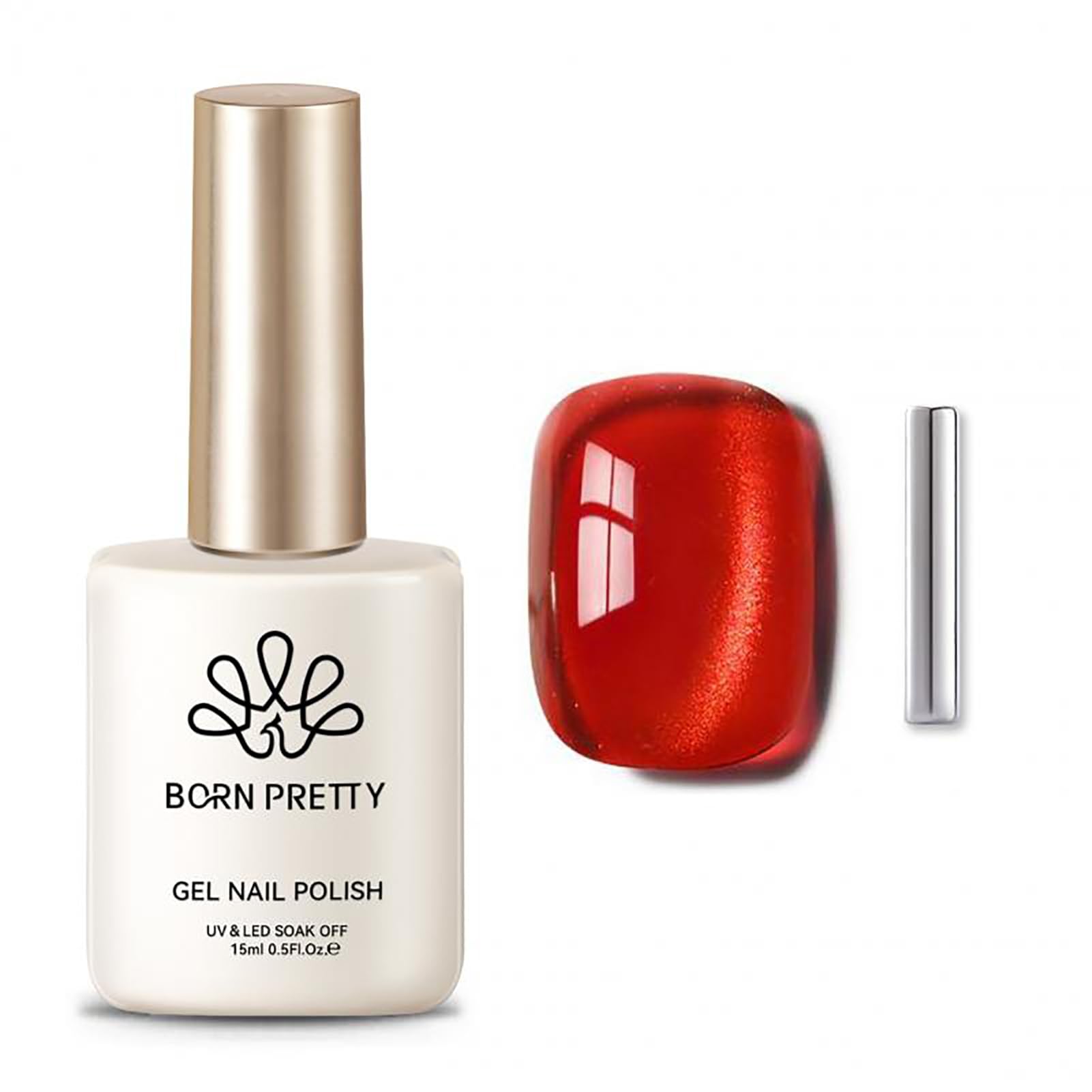 BORN PRETTY Cat Magnetic Eye Gel Nail Polish,Red Jelly Glass Magnetic Gel Polish, Artisan Glitter Soak Off Nail Art Salon Manicure Home Gift 15ml