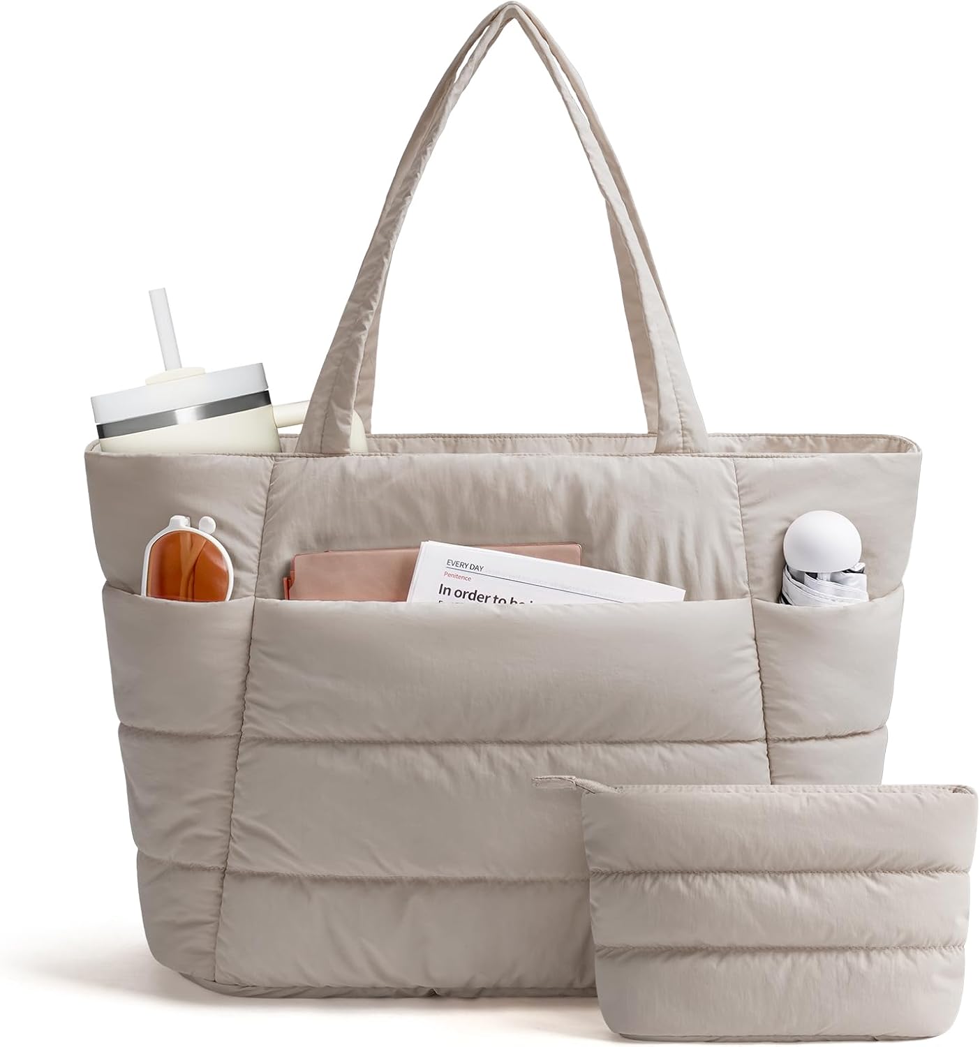 Narwey Nylon Puffer Tote Bag for Women, Puffy Work Nurse Teacher Tote Bag, Quilted Shoulder Bag for Travel, Gym, Gifts