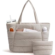 Narwey Nylon Puffer Tote Bag for Women, Puffy Work Nurse Teacher Tote Bag, Quilted Shoulder Bag for Travel, Gym, Gifts