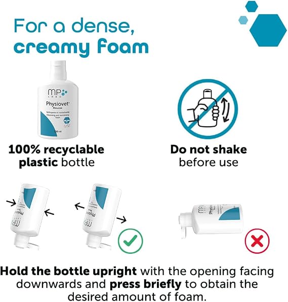 MP Labo Physiovet Mousse Cleansing and Revitalising Foam for Dogs and Cats, No-Rinse Formula, 100ml