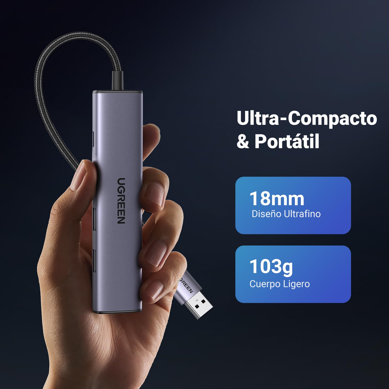 UGREEN Hub Ethernet USB 3.0 1000Mbps Concentrador RJ45 con 3 Puertos Adaptador de Red LAN Gigabit Convertidor Carcasa de Aluminio Cable Trenzado Plug y Play en Windows 11 10 8 Mac OS