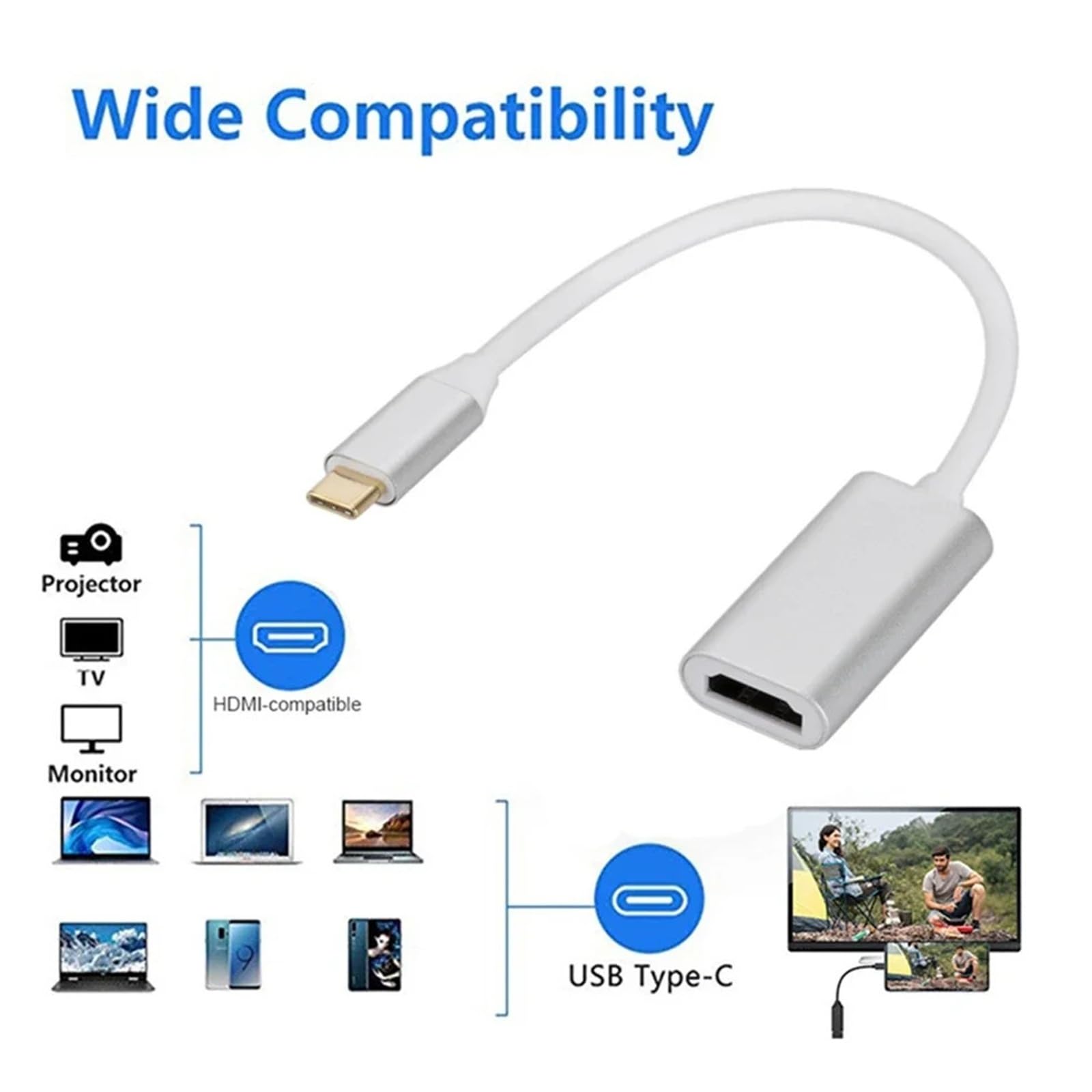 Adattatore USB 3.1 Da USB-C A HDMI (funzione HUB) - Compatibile Con MacBook/iPad/Samsung/Xiaomi/iPhone 15, Funziona Con TV/PC(Silver)
