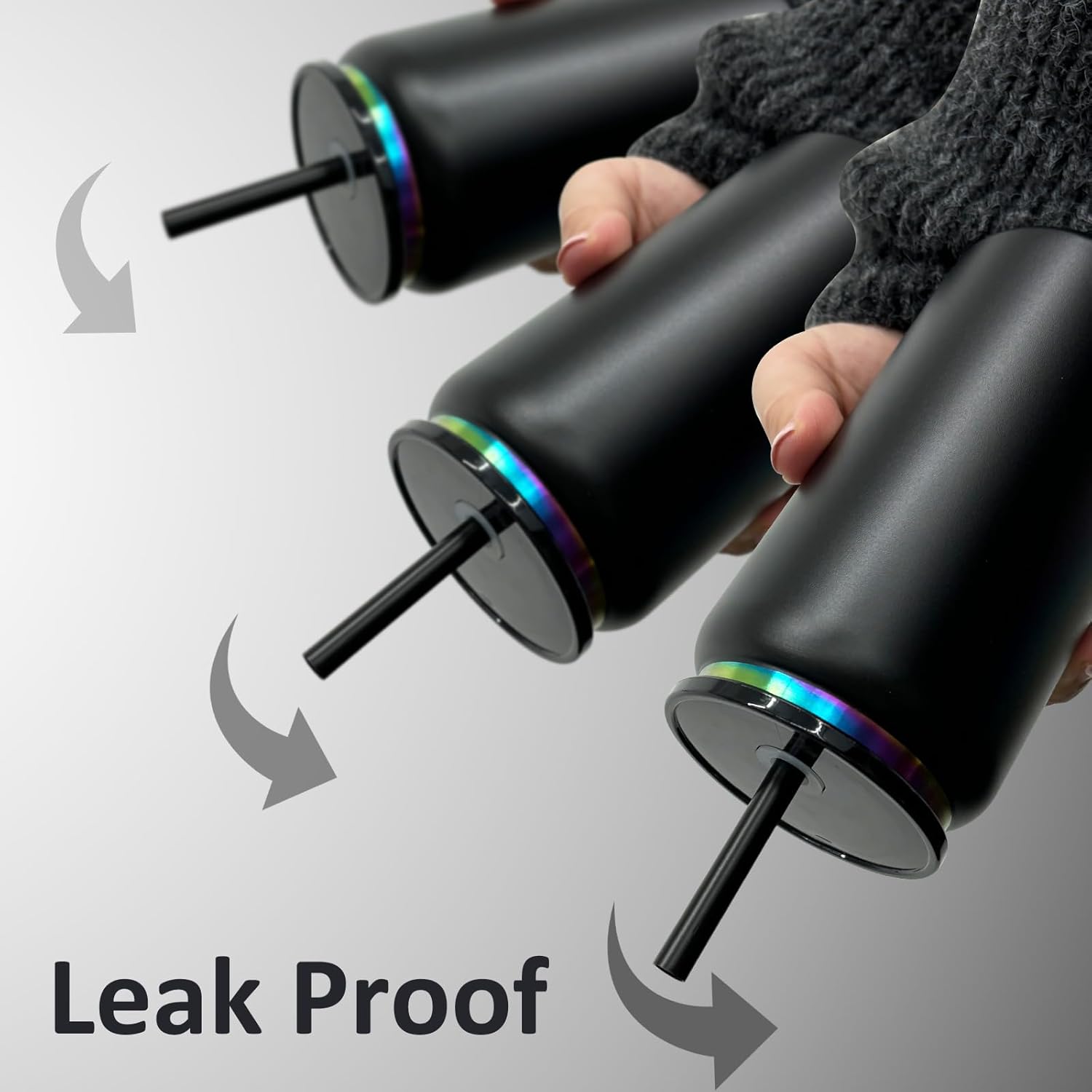 8 Pack Glass Cups with Lids and Straws, 16 oz Stainless Steel Cups, Insulated Skinny Tumbler, Powder Coated Travel Tumblers for Laser Engrave, Iced Coffee Cup for Smoothie Water DIY Gift(Black,8 pack) - Image 4