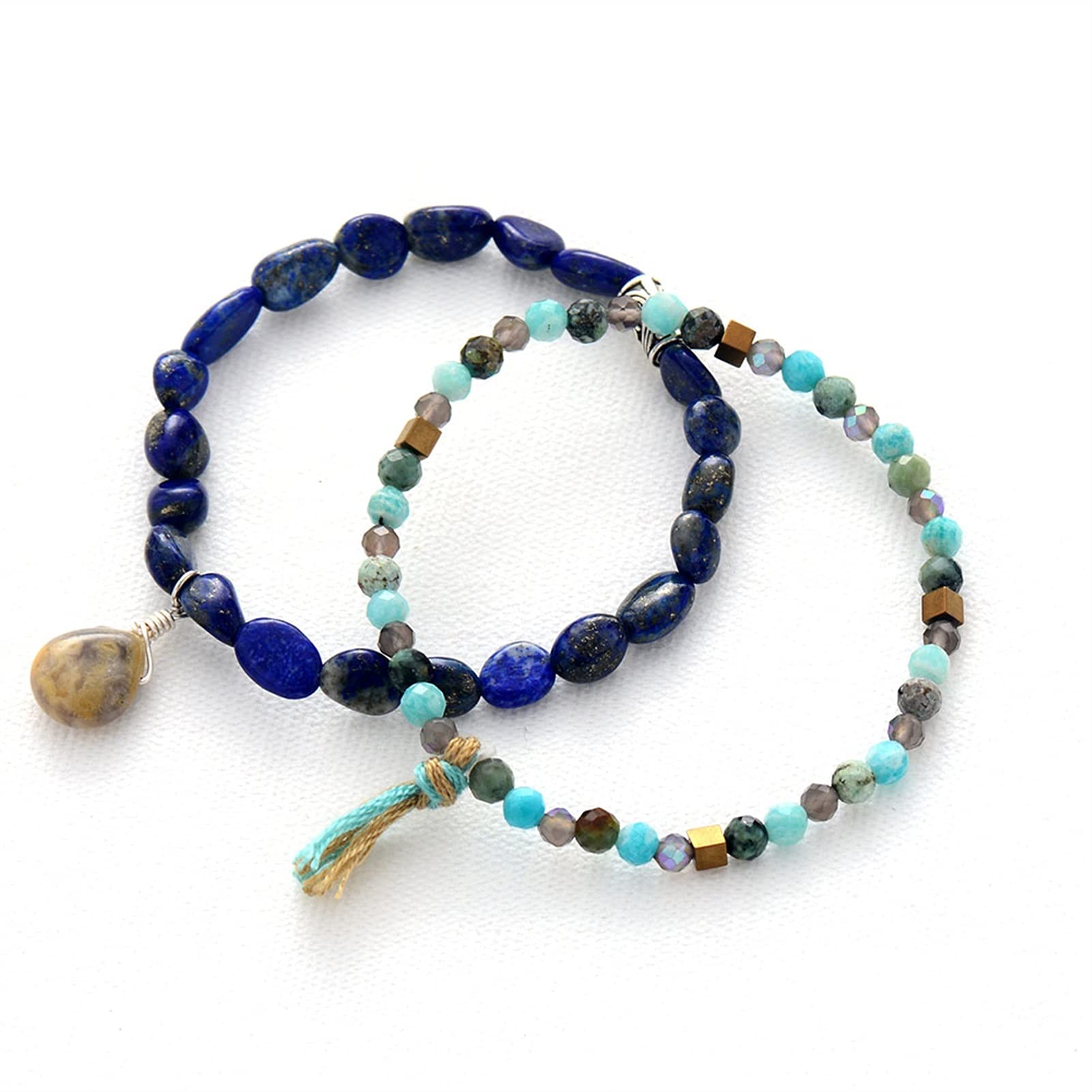 Natursteinarmband Damen Armbänder Homme Edelsteine ​​Lapislazuli Elastisches Armband Perlen Stretch Quaste Armband Armband Schmuck