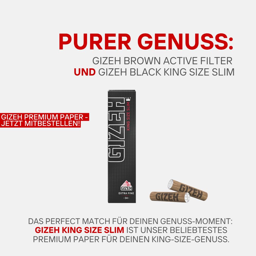 GIZEH Raucherbedarf Gizeh 20582 filtr z węglem aktywnym, cienki rozmiar, 6 mm, brązowy-10 worków po 50 filtrów, papier