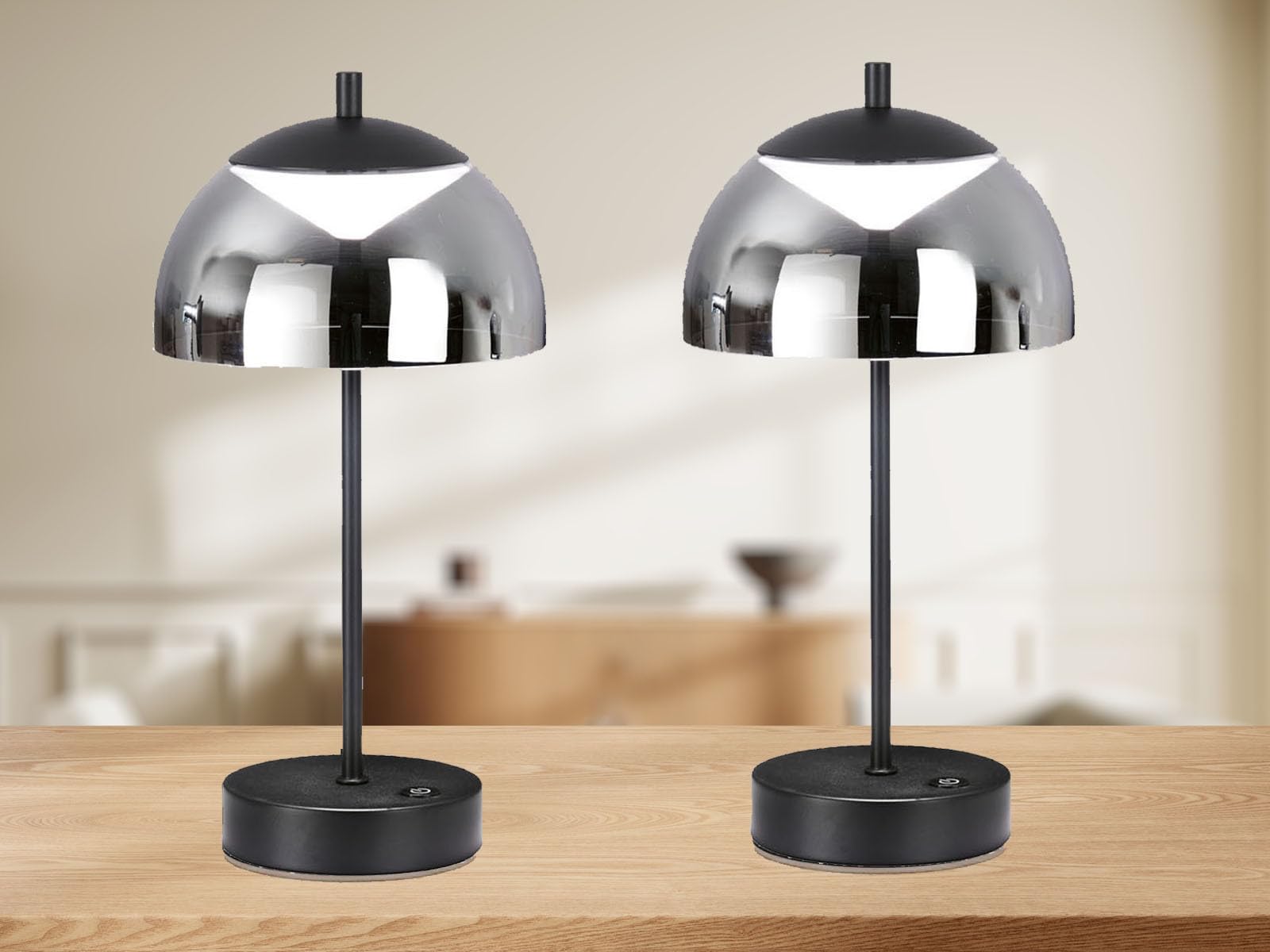 meineWunschleuchte 2er SET kabellose Tischlampen Schwarz/Rauchglas mit Touchdimmer, Höhe 35cm