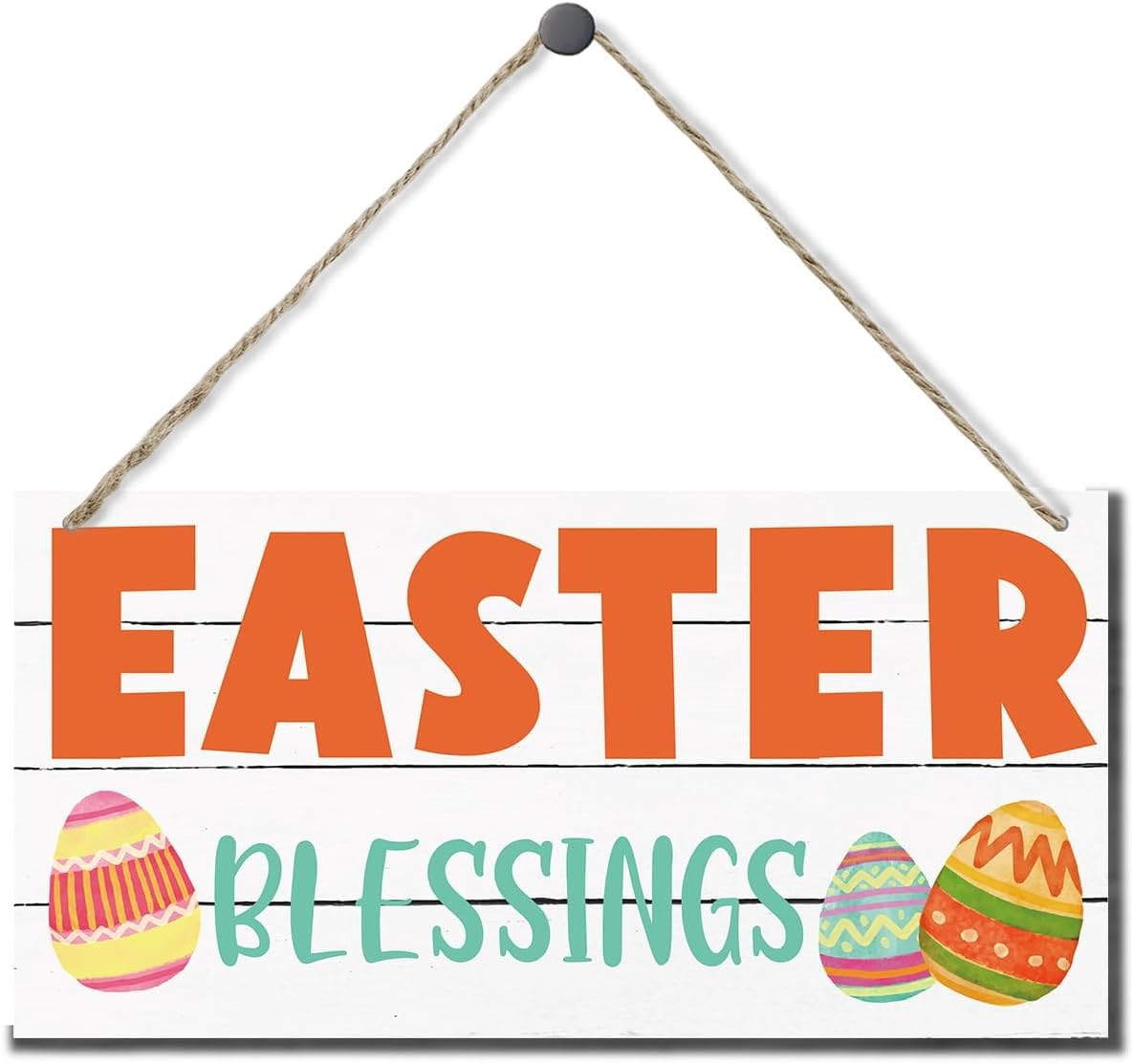 Easter Blessings Rustic Wooden Door Hanger - 12X6 Inch Printed Wall Sign, Easter Home Decor for Office Cafe Coffee Bar
