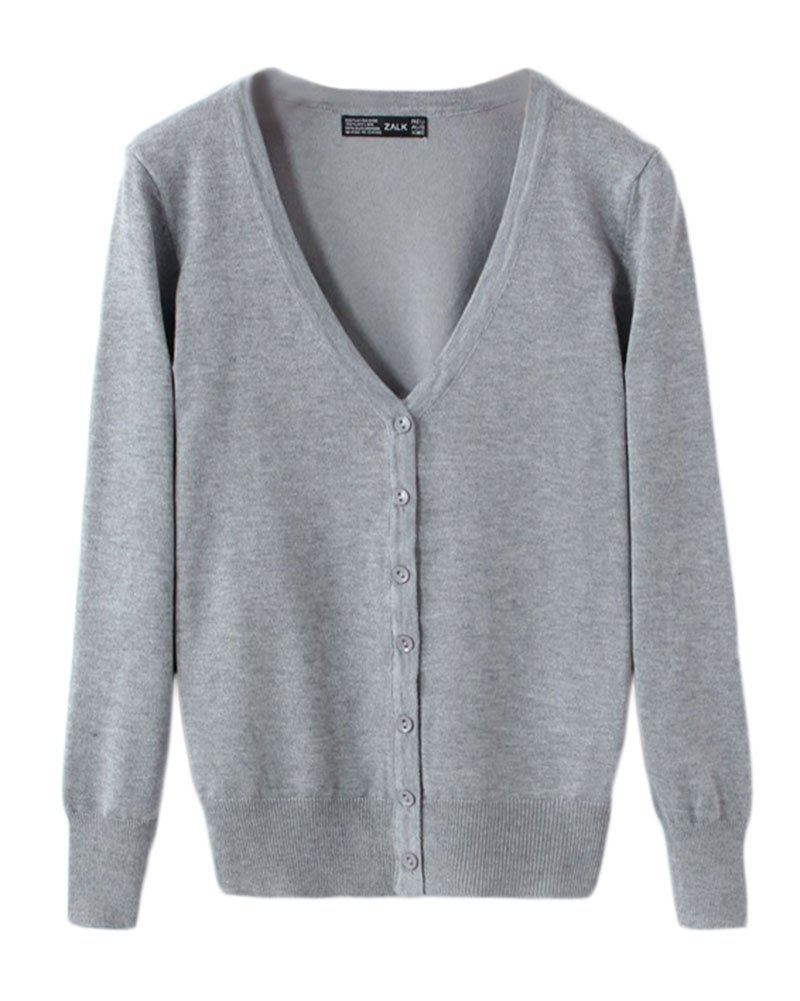 Women's Basic Cardigan V Neck Knit Spring Button Down Long Sleeve Sweater Outwear Gray M