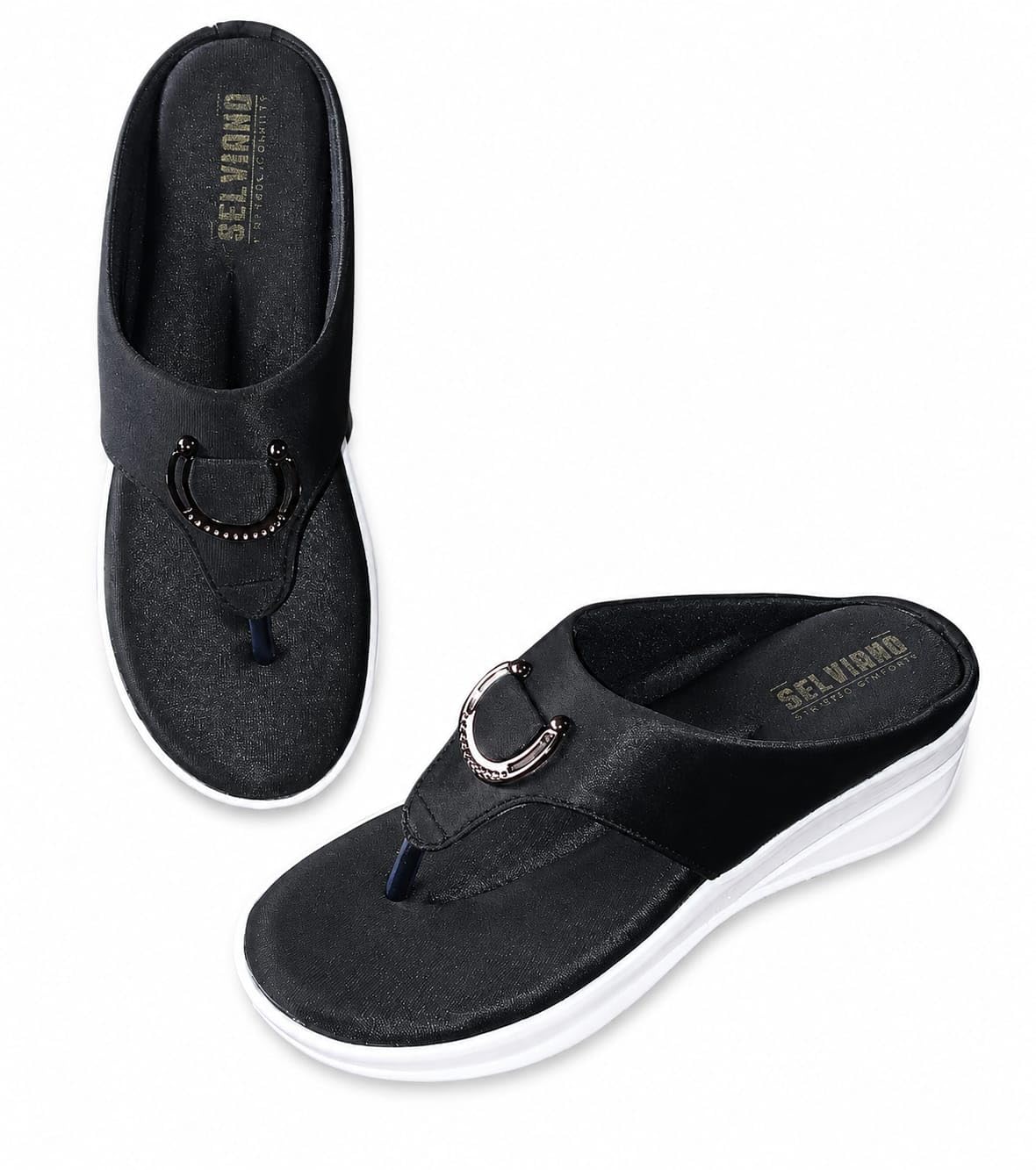 Womens Black Comfort Toe Ring Slippers | Soft Cushioned Daily Wear Flip Flops | Lightweight Open Toe Flat Sandals For Casual And Office Wear-image-43