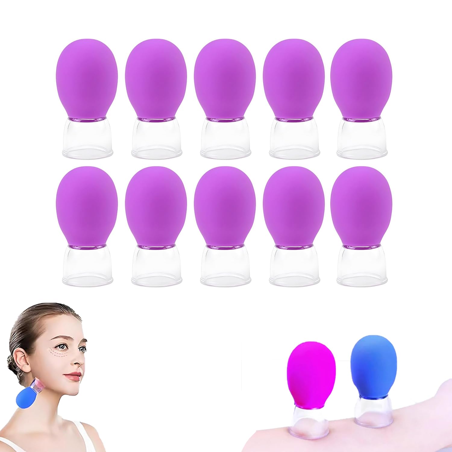 10Pcs Facial Cupping Set Glass, Eye Face Vacuum Massage Cup Silicone Cupping Massage For Beauty Body Cup Fascia Massager