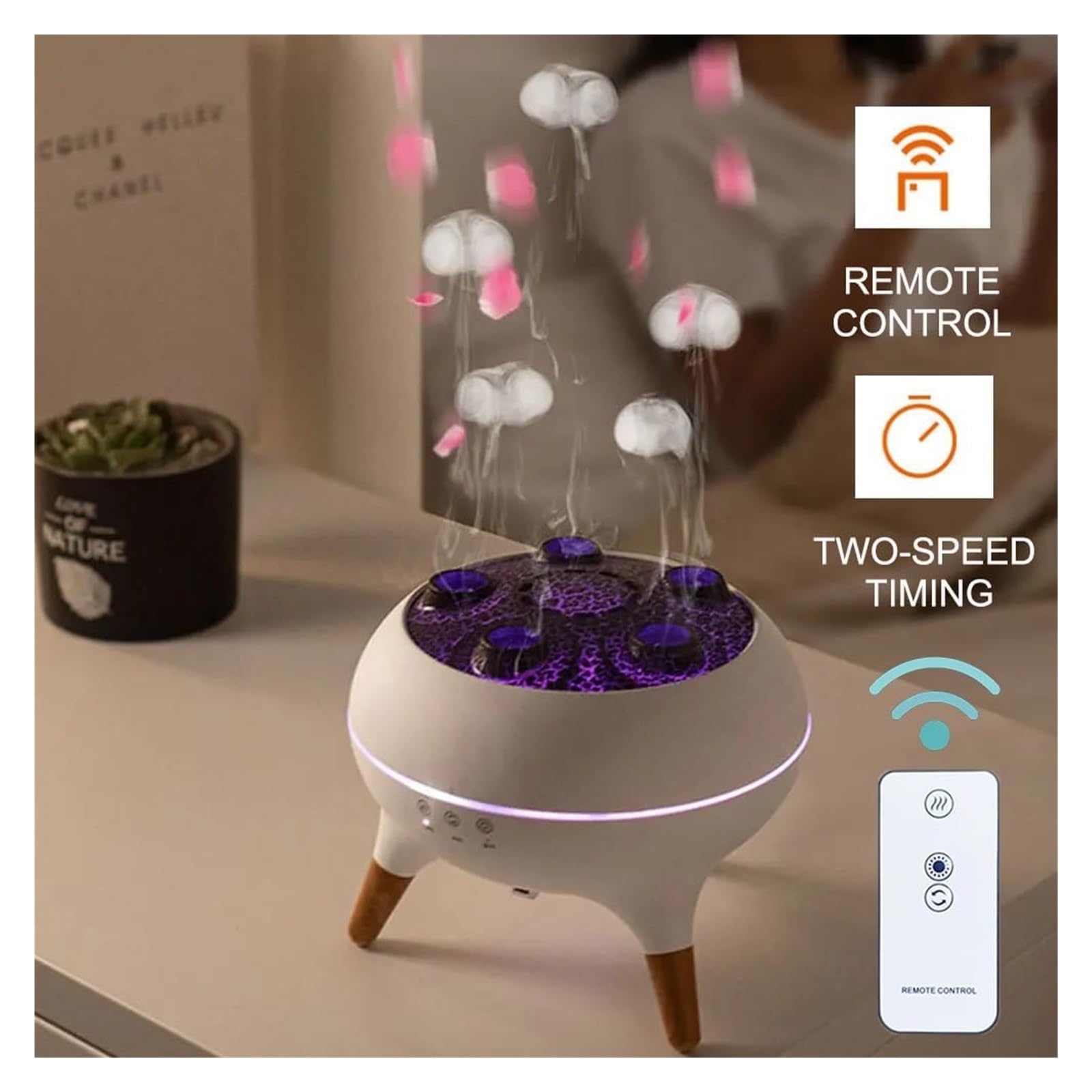 Dynamiczny nawilżacz meduzy, dyfuzor olejków eterycznych 250 ml, dyfuzor tańczący meduza LED, 7 kolorów, odpowiedni do sypialni i biura, pilota, timera 4/8, automatyczne wyłączanie