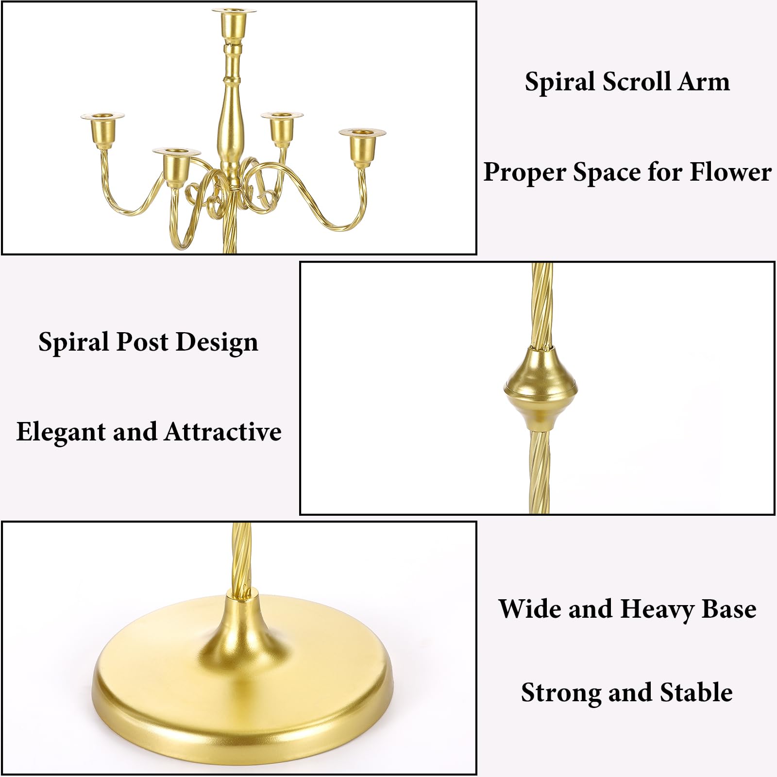 Candelabro de suelo de 42.75 pulgadas, 2 portavelas dorados de 5 brazos, centro de mesa alto para velas cónicas, candelabros de pie de metal para boda, fiesta de cumpleaños, decoración del
