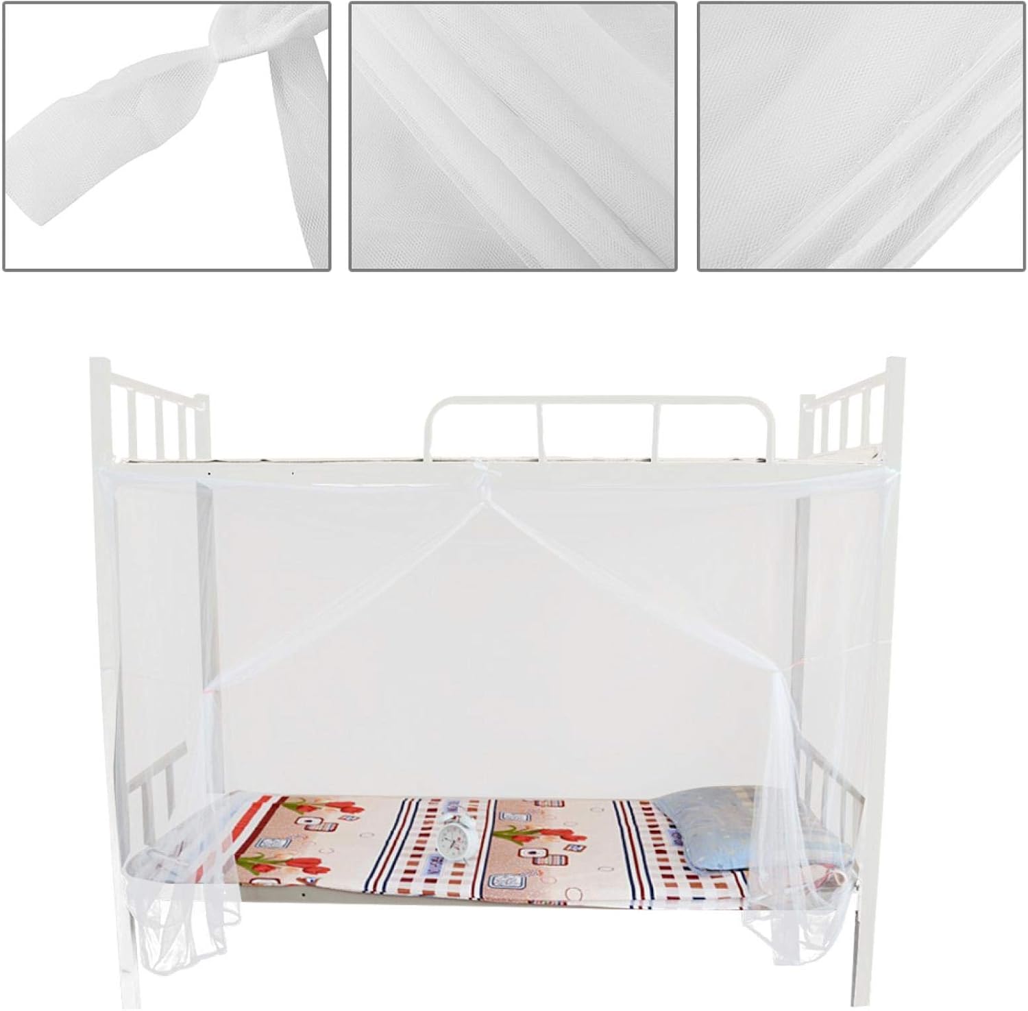 Mosquito Net for Double Bed, 4 Corner Post Bed Canopy Mosquito Net Full Queen Size Netting White with Dustproof Top Foldable Bug Mesh for Camping, Travelling(95x195x150cm)