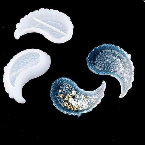 iSuperb 2 moldes de resina, diseño de plumas de ángel, moldes de silicona, soporte para placas de almacenamiento de joyas, moldes de fundición epoxi