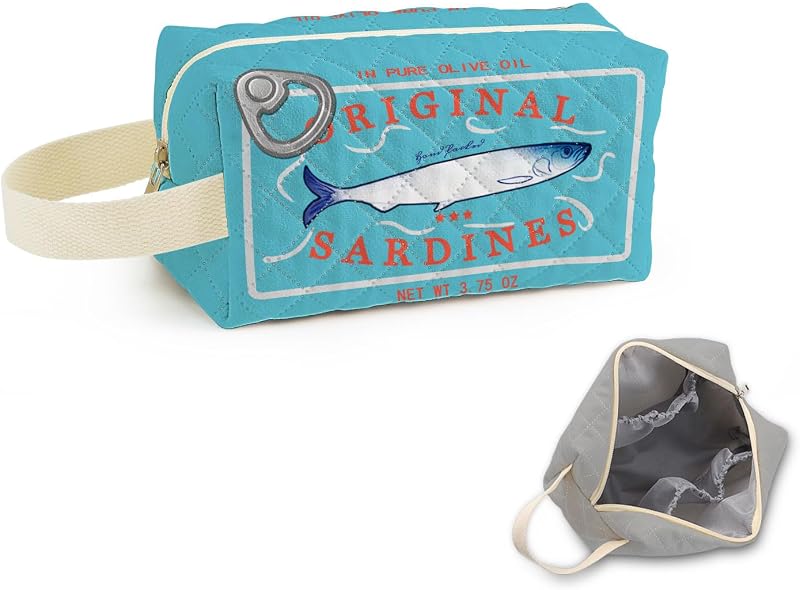 Necessaire de maquiagem acolchoada com estampa Blue Sardine Can SuoSycorax