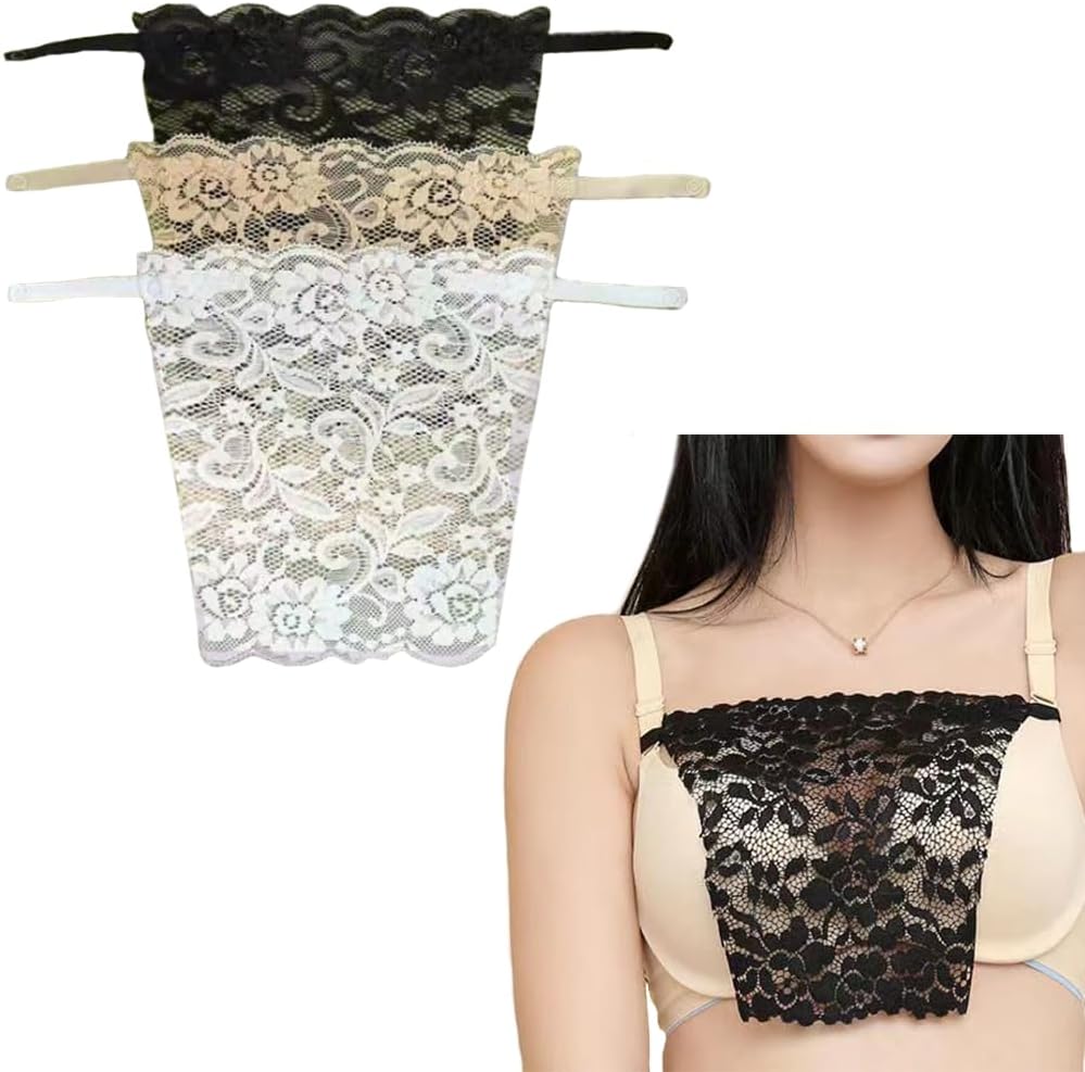 Bowiemall Cotton Clip-on Mock Lace Camisole for Women Deep Neck Cleavage Cover High Neck Camisoles Insert Vest Bra- Set of 3, Multicolor