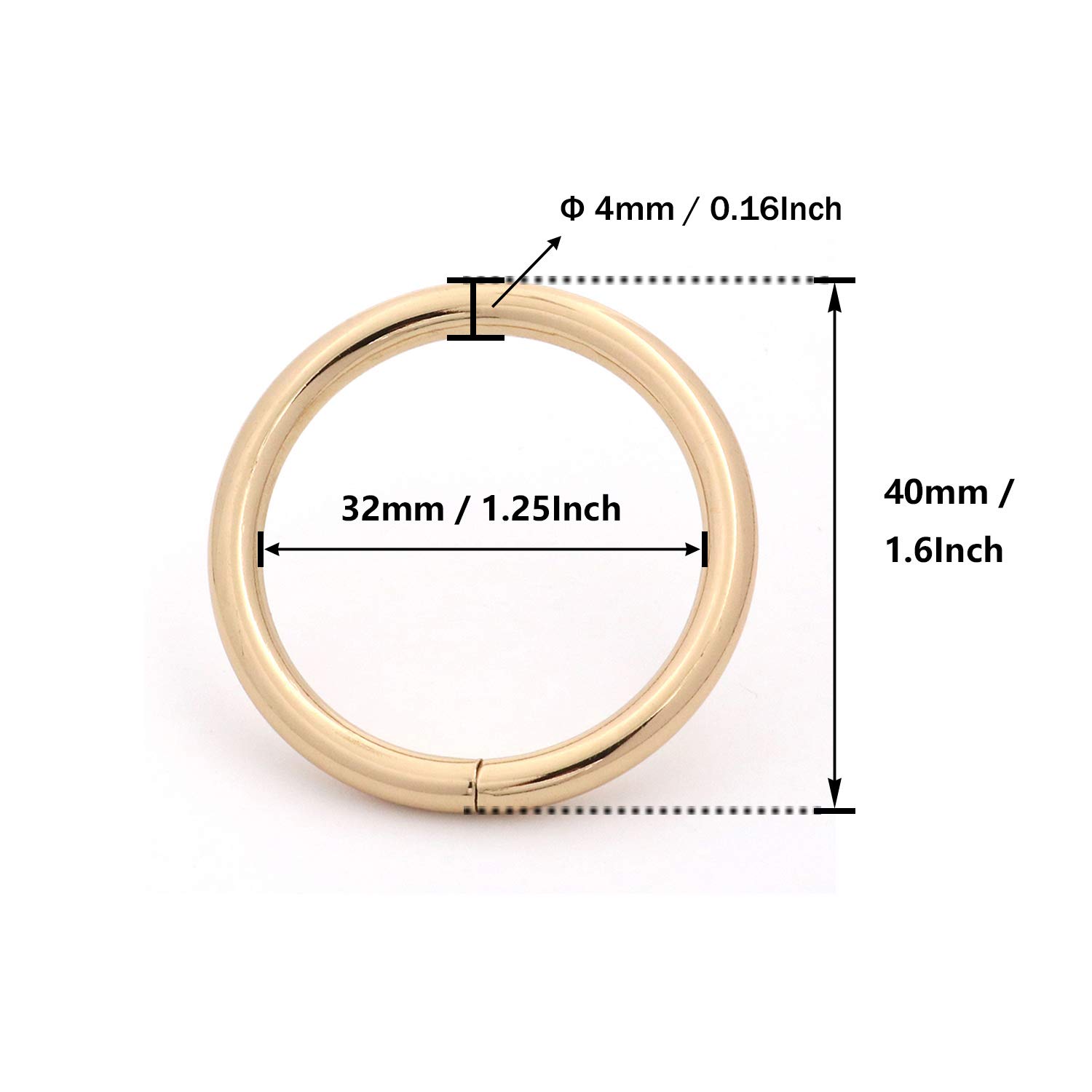 BIKICOCO 1-1/4'' Metal O-Ring Buckle Connector Round Loops Non Welded for Bags Webbing Purse and Belt Straps Light Gold - Pack of 20 - Image 2
