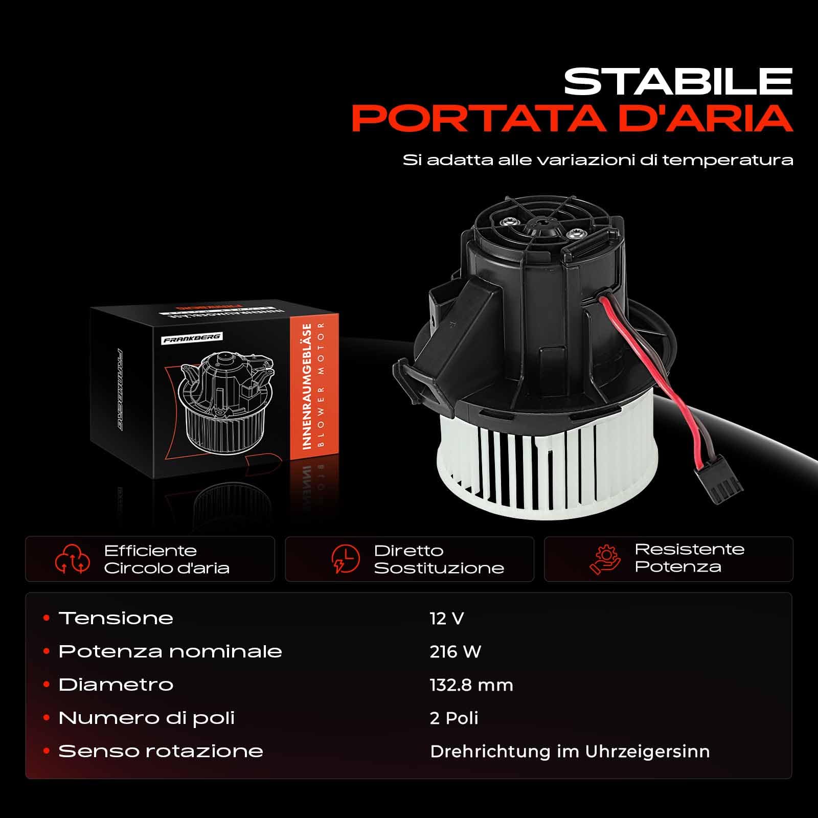 Frankberg Motore del ventilatore Ventilatore del riscaldamento Compatibile con GLK-Class X204 Classe E T-Model S212 Classe E W212 Classe C T-Model S204 Classe C W204 Replace# 2048200208