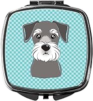 Vista 1 de Caroline's Treasures BB1144SCM - Espejo compacto de tablero de ajedrez azul Schnauzer, espejo decorativo de maquillaje de viaje para mujeres