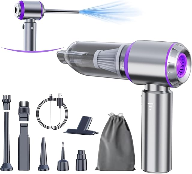 Wistism Sans fil 4-in-1 Aspirateur violet, haute puissance Mini Nettoyeur pour voiture, Maison, Bureau, Camping (20000PA, Moteur sans brosse, portatif)