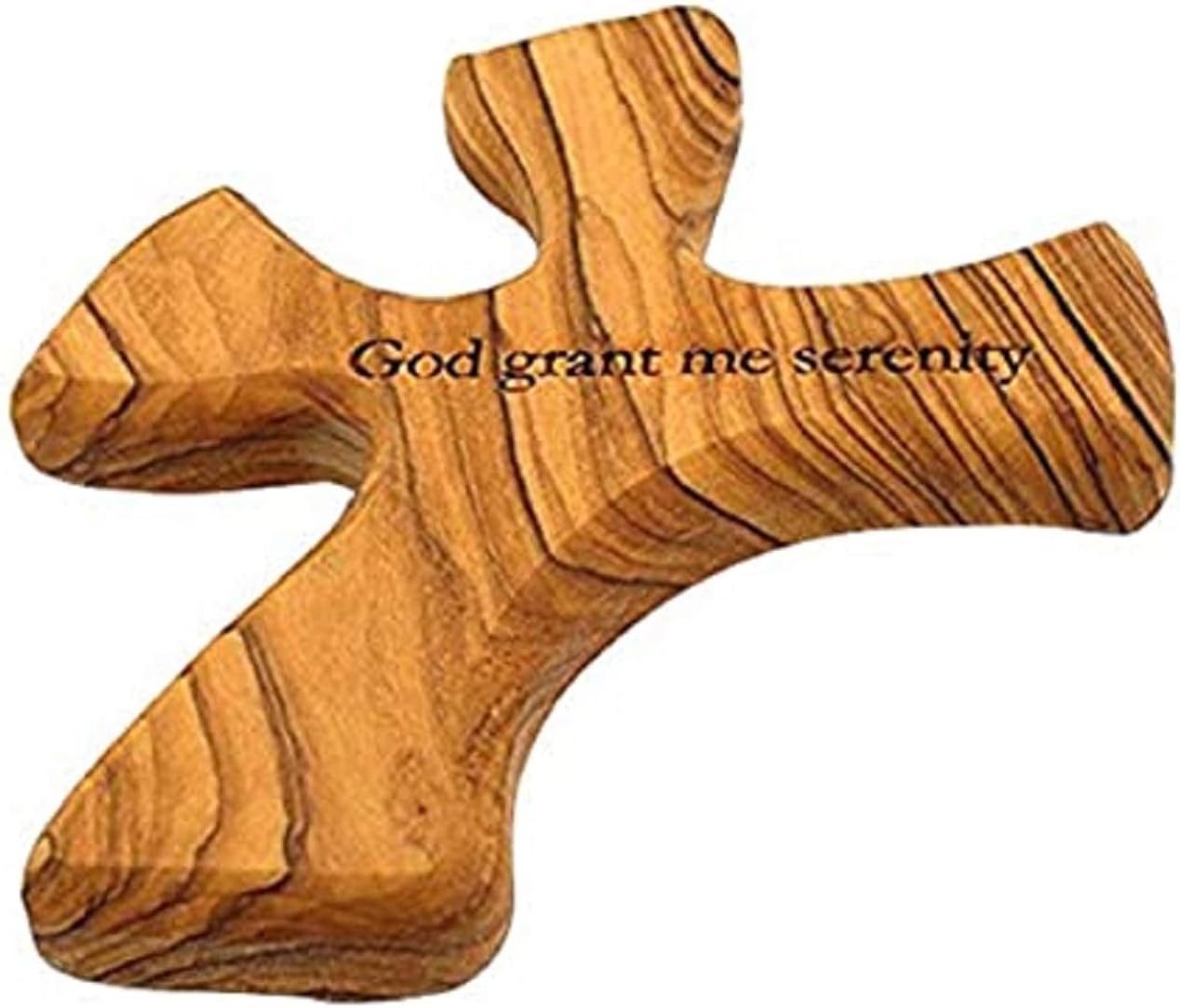 Olive Wood Prayer Cross: Hand Held Cross Made to Perfectly Fit in Your Hand (God Grant me Serenity)