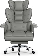 naspaluro Silla de Escritorio Reclinable con Reposapiés, Silla de Oficina Ergonómica, Silla Giratoria de Cuero PU con Ruedas, 150 kg, Gris