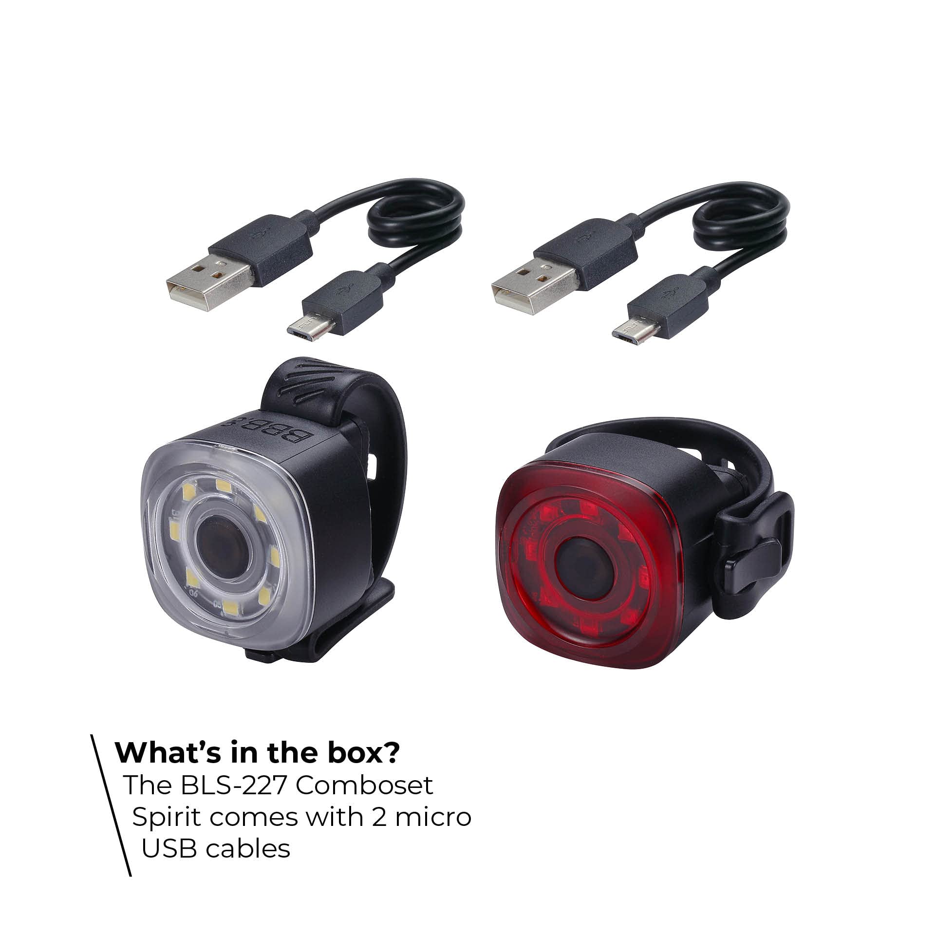 BBB Cycling Spirit BLS-227 Lot de phares Avant et arrière pour vélo Rechargeable étanche USB
