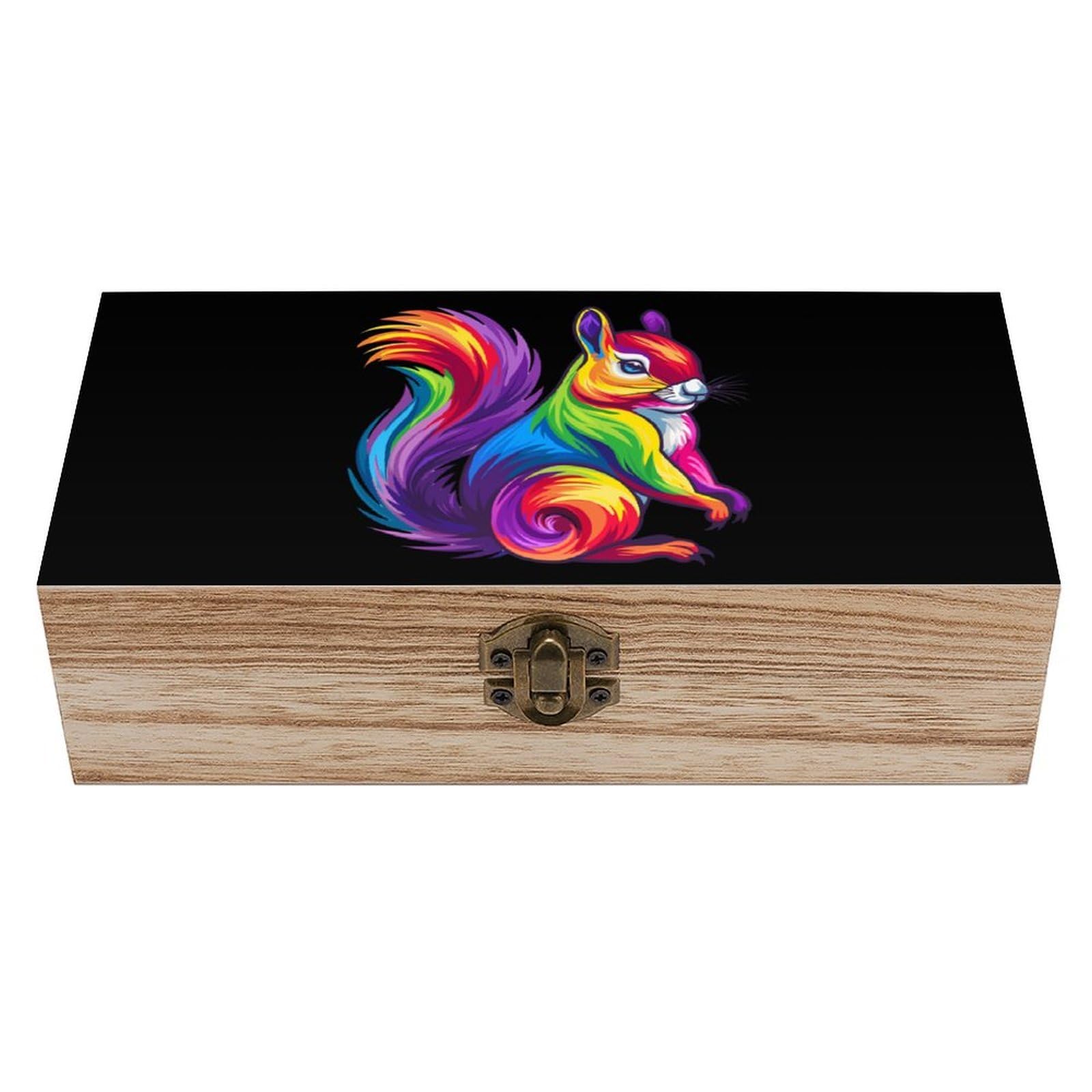 Cgsbngha Style Cute Rainbow Squirrel Wooden Storage Boxes With Lid Memory Box Decorative Organiser For Office And Home
