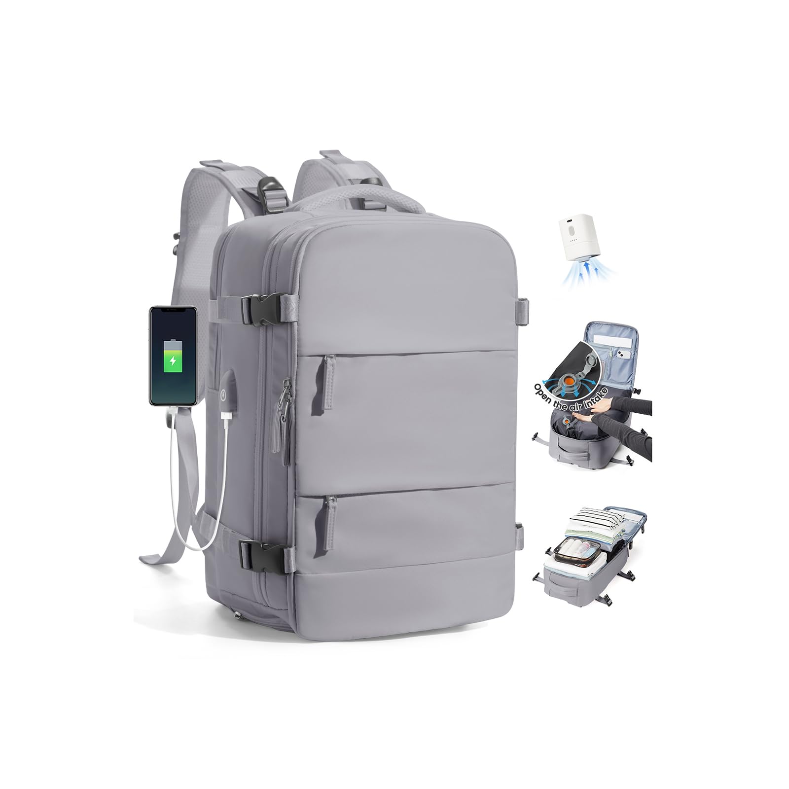 SZLX Sac à Dos Sous Vide Bagage à Main Pour Femmes, Sac à Dos Airbag Avec Système De Vide Pour Le Voyage, Ryanair Travel Ruscksack Taille Cabine Avec Pompe étanche Valise Sous Vide Pour Homme