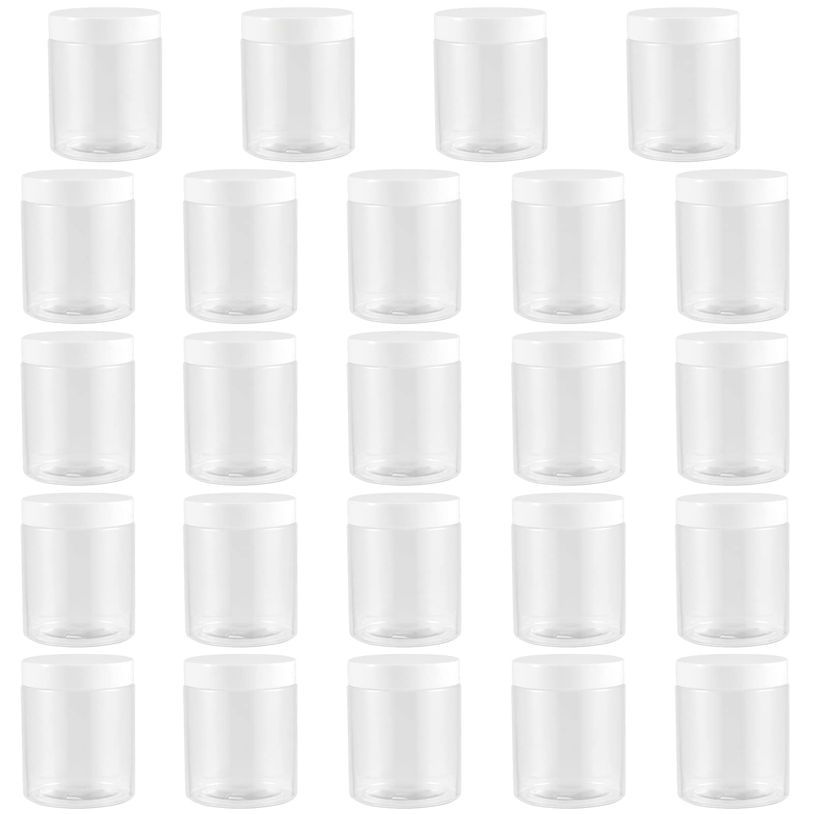 Heihak White 24 Pack 8 Oz 250Ml Round Plastic Jars With Lids - Clear Empty Slime Containers For Storage, Spice, Jam, Sweets, Crafts