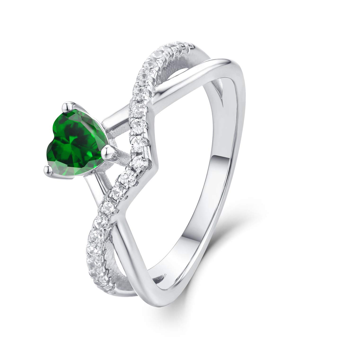 starchenieAnillos Mujer Plata de ley 925 Anillos Compromiso Corazón Aniversario Anillos oro Blanco Circonita cúbica 5A Piedra del zodíaco Regalo para Mujer