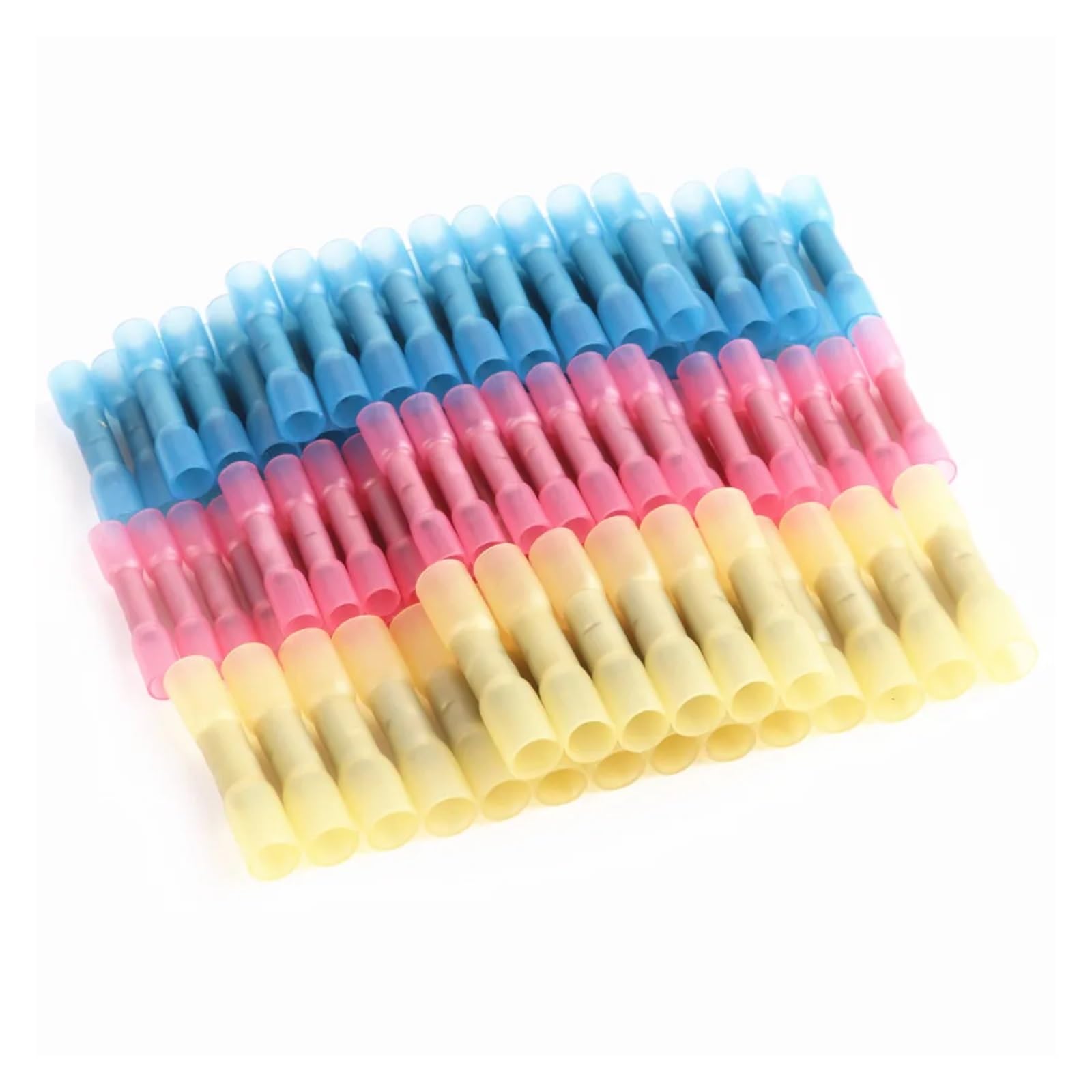 BYLSAGWHT 100PCS Fully Insulated Electrical Wire Butt Connectors 3Colors Heat Shrink Crimp Terminals 3Sizes 22-10 AWG Kit