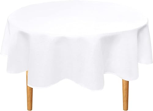 Hiasan - Mantel redondo de lino - Mantel de tejido de poliéster resistente al agua, manchas y derrames para el comedor, cocina y fiestas - Blanco -