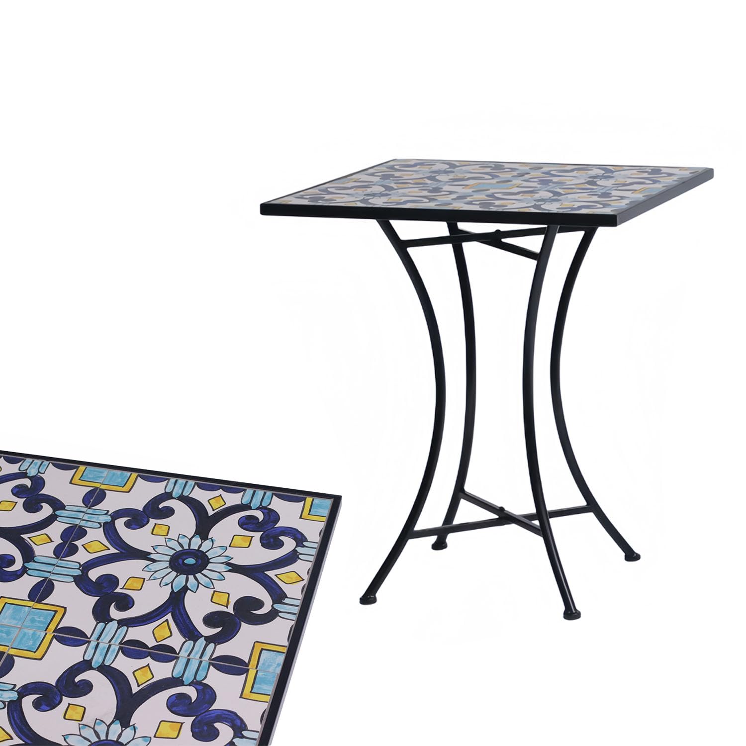Hochwertiger Outdoor Mosaik Tisch Mosaiktisch Gartentisch Gartenmöbel Outdoortisch Bistrotisch wetterfest 61x61xH70cm