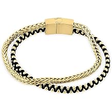 Buve Stainless Steel Two-Row Bracelet, Gold Franco Box Chain, Ball Chain Interwoven with Black Cotton Rope Bracelet | 8 inch Chain Bracelet in Gold and Black | for Men and Women