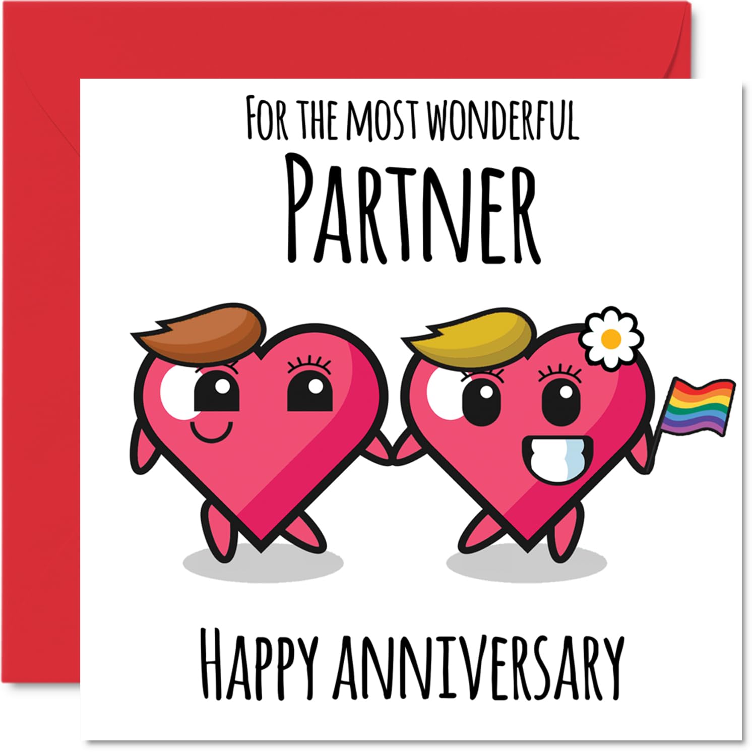 LGBT Anniversary Card - Wonderful Partner - Happy Anniversary Cards for Partner Girlfriend Wife, 145mm Greeting Cards for Anniversaries