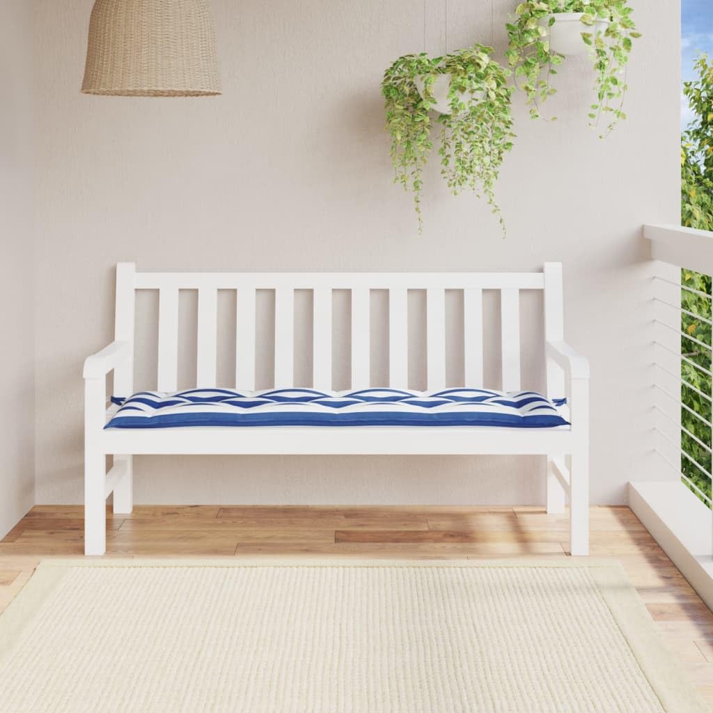 vidaXL Coussin de Banc de Jardin, Coussin de Siège, Coussin de Banc de Patio, Coussin de Meuble de Jardin d'Extérieur, Rayures Bleues/Blanches 150x50x7 cm