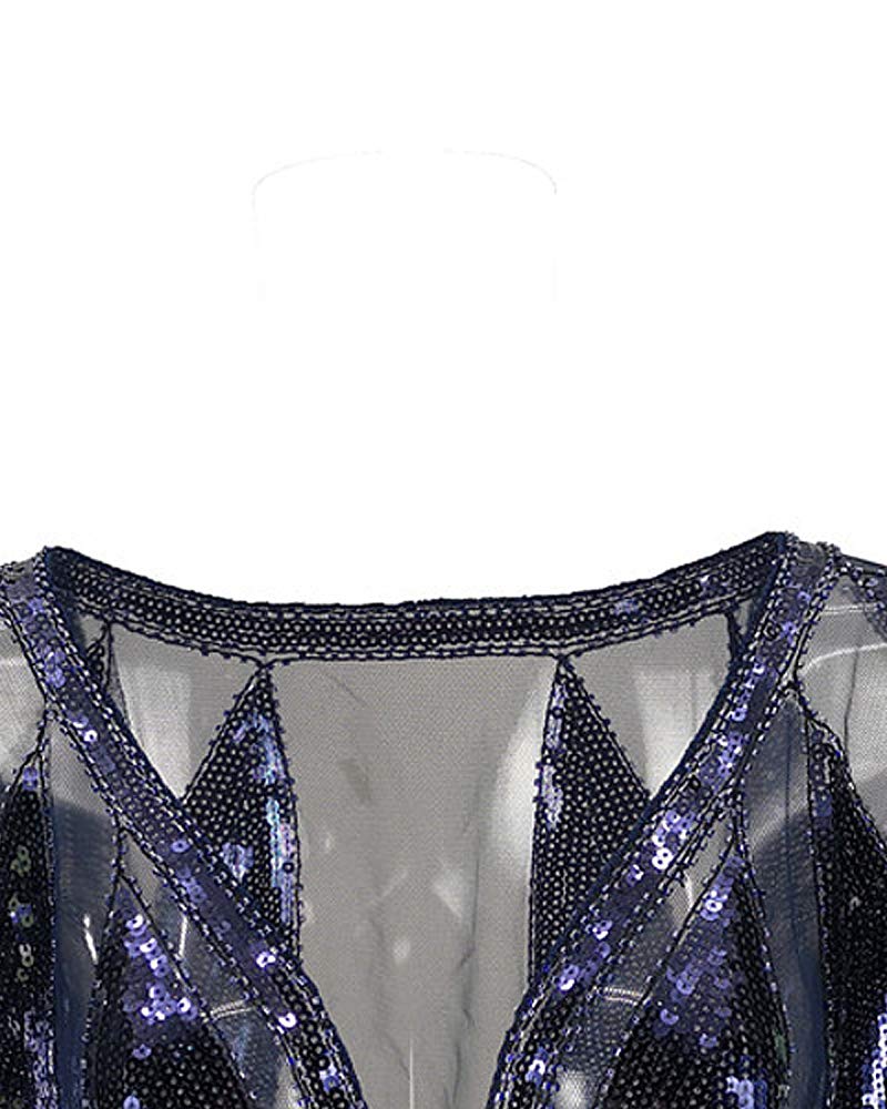 Grouptap Wedding brides women gatsby cape shawl beaded wrap bolero blue black for 1920s art decor fashion evening party dress (Blue) - Image 2