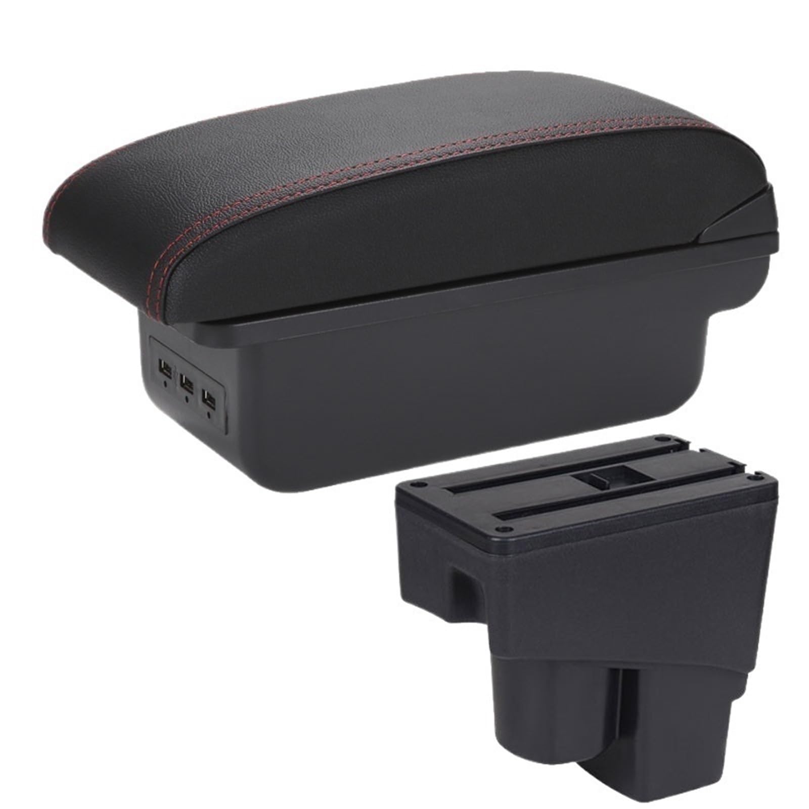 XINQQDC Console Armrest Fit For Honda Jazz Armrest Box Car Armrest 2003-2007 Arm Storage Box Car Accessories Car Armrest Organizer(B1 Black red 3USB)