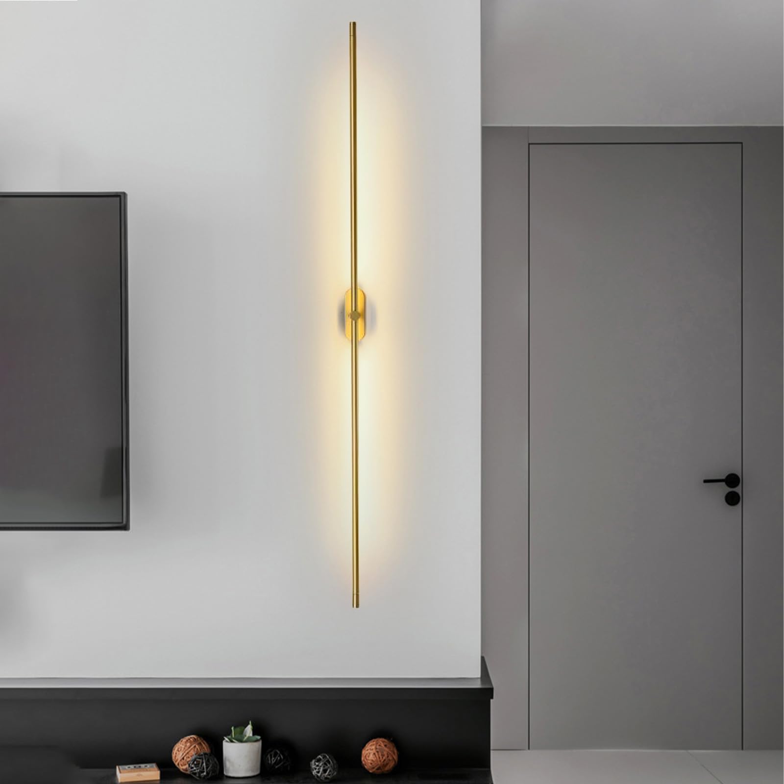 LED Spiegelleuchte Bad Wandleuchten Aluminium Lange Wandleuchten Bildbeleuchtung Badezimmer Wandbeleuchtung für Schlafzimmer Wohnzimmer Treppenhaus Schminktisch (Schwarz + Gold Neutrales Licht,128cm)