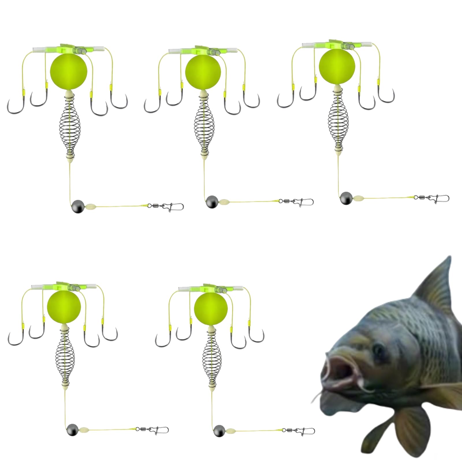 5 Pcs Reverse Bottom Fishing Rig, 2026 Anti-Snag Hook Kit for Beginners, Durable Freshwater Saltwater Fish Gear with Float Balls & Bait Cage, Easy Use Lure for Amateur Anglers (5)