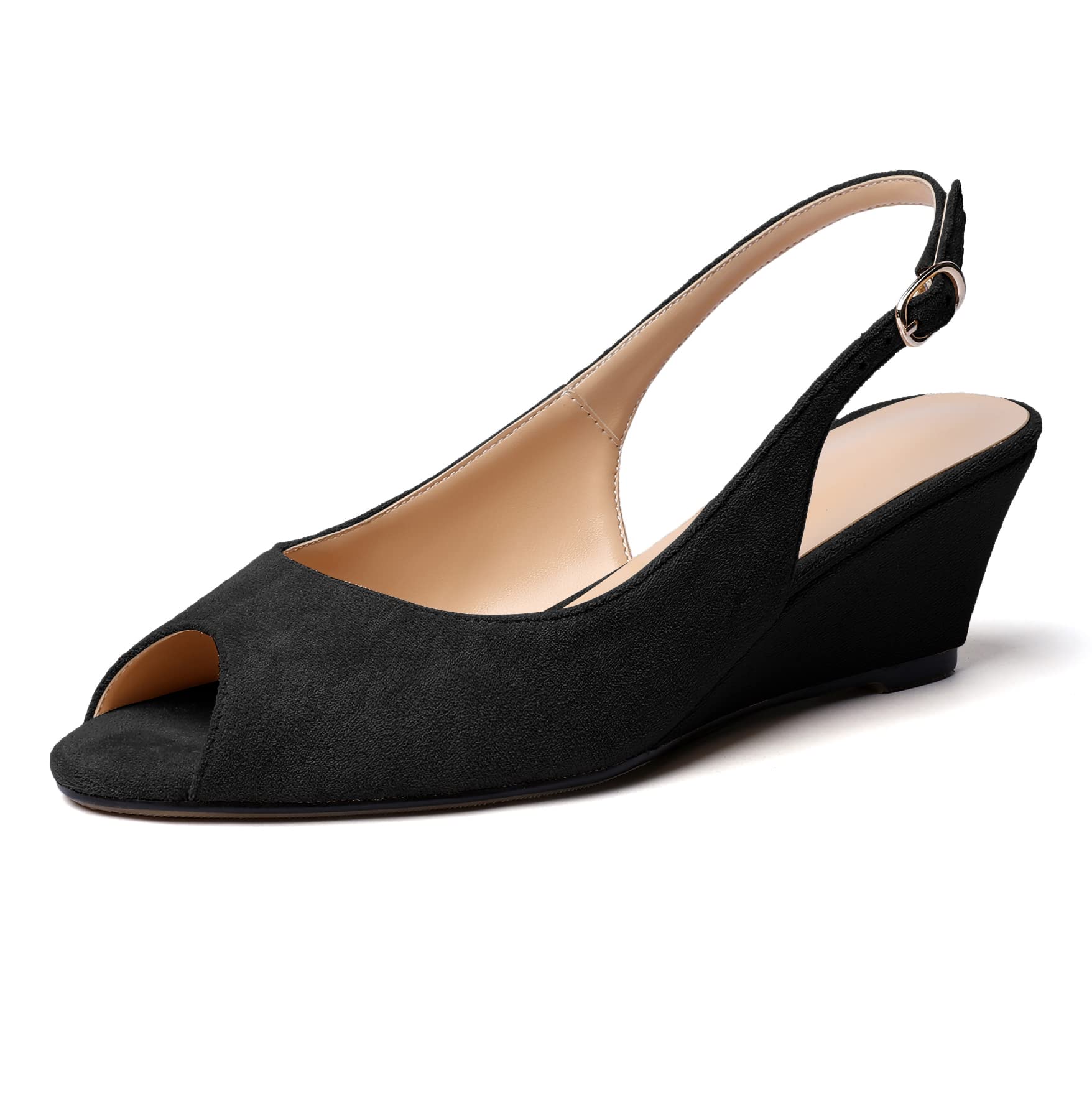 Elashe Damen Pumps Keilabsatz Peeptoe Mid Heels Slingback Bequeme Abendschuhe