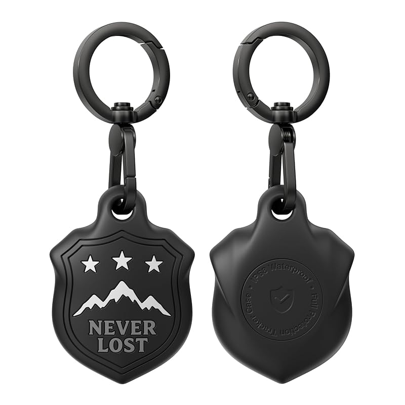 Capa para Apple AirTag com Chaveiro Giratório em Silicone Preto-M, Montanha