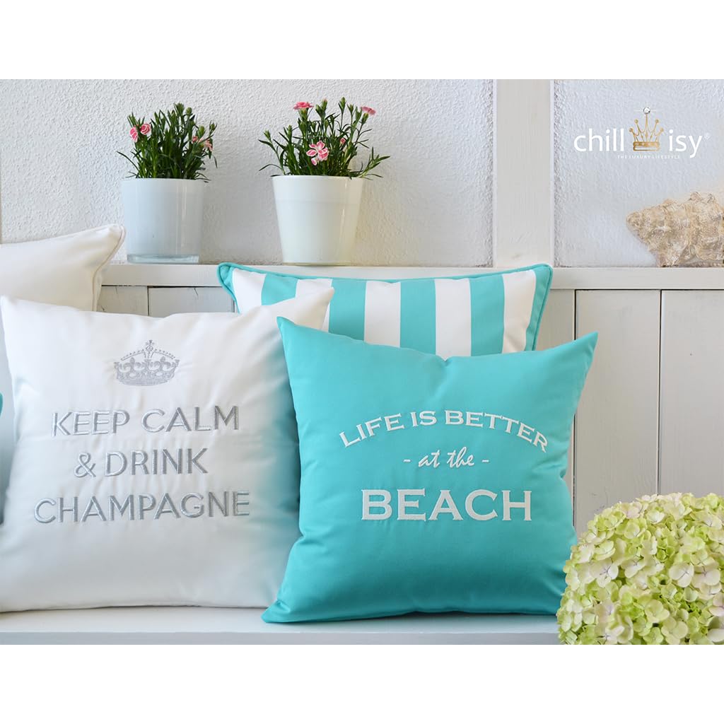 chillisy® Cuscino per esterni Premium Life is Better at The Beach – Cuscino da giardino – cucito in Germania – 5 anni di garanzia di colore