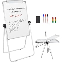 Stand White Board - 40 x 28 Inch Double Sided Magnetic Dry Erase Board with Stand Height Adjustable, Sturdy Aluminum Frame for Home Office Classroom Use