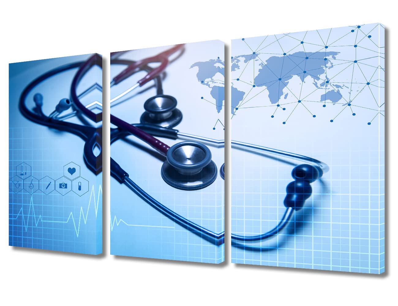 TUMOVO Medical background Poster Wall Art Medical Decor Medical Pictures Bathroom Decor Wall Art 3 Panel Modern Artwork Print on Canvas Framed Ready to Hang (36" Wx24 H)