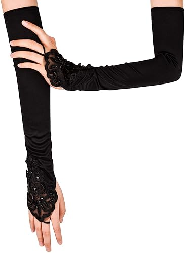 Miniatura 6 de SAVITA Guantes largos sin dedos perforados hasta el codo, guantes de satén de 19 pulgadas, elásticos, para fiesta de noche de la década de 1920,