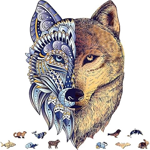 Wolf Wooden Jigsaw Puzzle 162 Pieces, 12.6"x18.9" with Unique Shapes for Adults by WoodGalaxy Cover